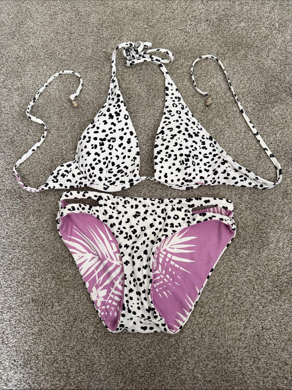 Reversible Print Triangle Bikini Set with padding. High waist bottoms. Size S.